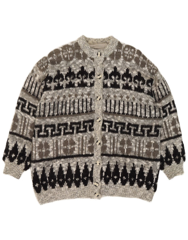 Pulover Cardigan Vintage pentru Damă UK 20 2XL Gri Geometric
