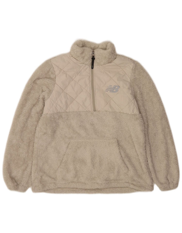 Pulover pentru femei New Balance, cu fermoar și gât, din lână UK 16, mare, bej, poliester