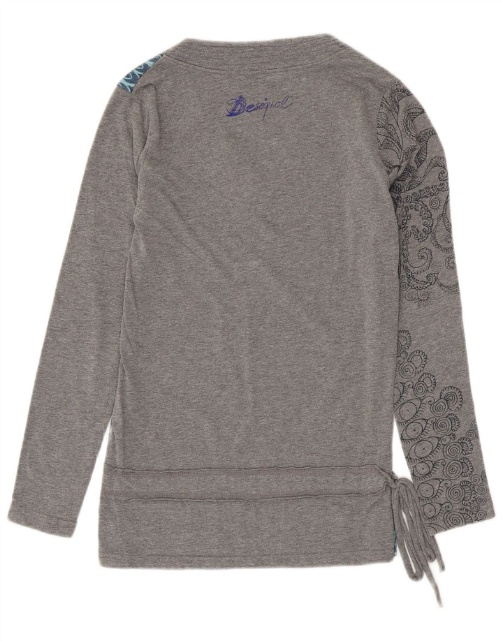 DESIGUAL Top pentru femei cu mânecă lungă UK 10 Mic Gri Floral