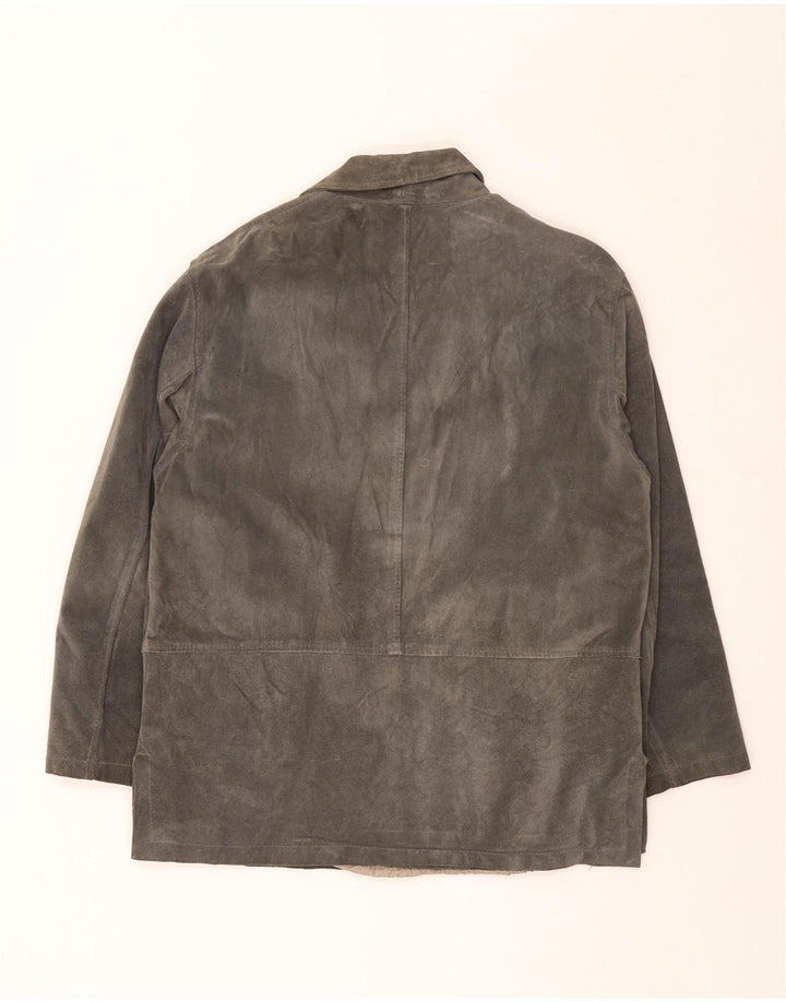 Blazer Vintage pentru femei cu 3 nasturi din piele intoarsa, UK 16, mare, gri