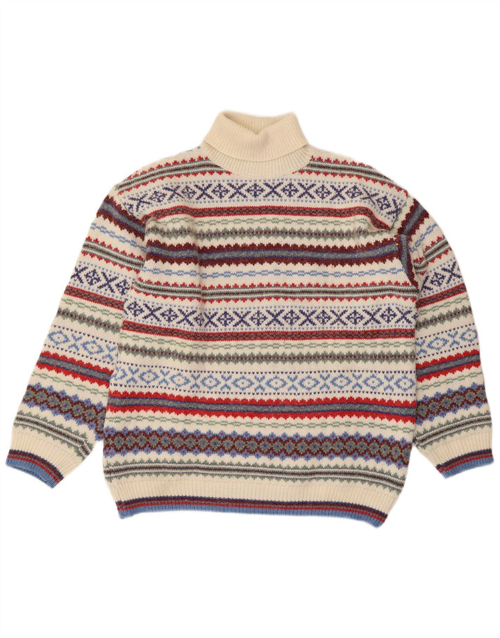 Ferro Pulover cu gât rulat pentru bărbați XL, lână Fair Isle, multicoloră