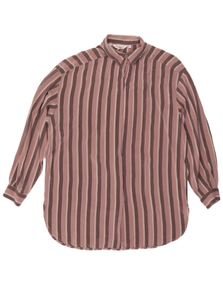 Bluză cămașă pentru femei VINTAGE UK 14 Mătase mare cu dungi roz