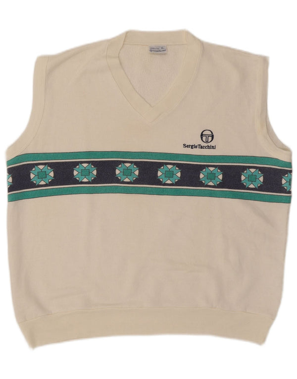 Sergio Tacchini Mens Vest Tank Top XL White Geometric Acrilic