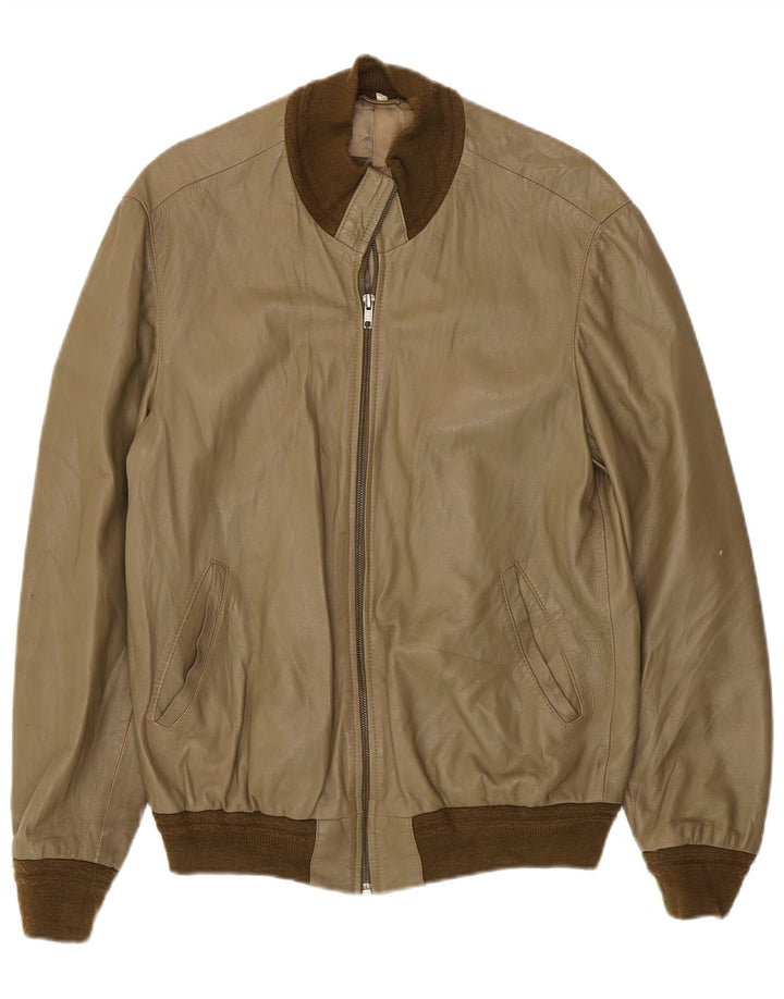 VINTAGE Womens Leather Jacket IT 50 Large Beige Leather