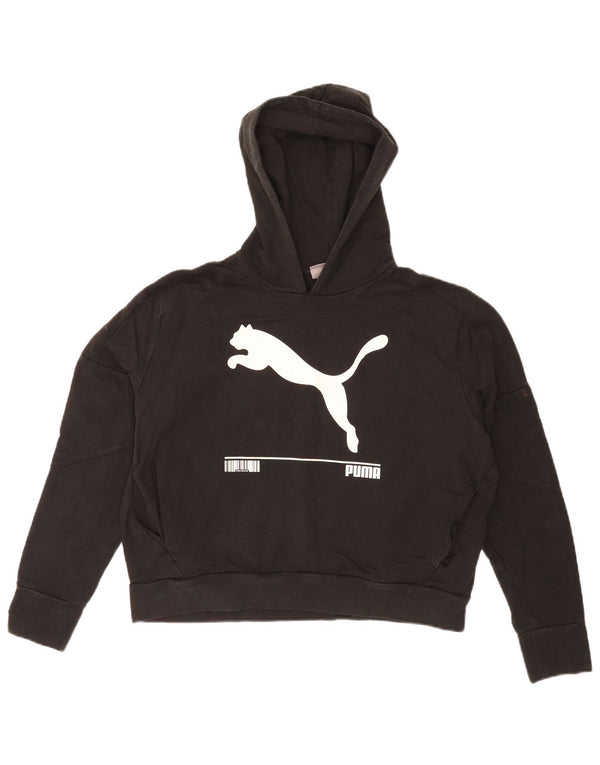 Jumper Puma Crop Graphic Hoodie pentru femei UK 14 Medium Black Sports