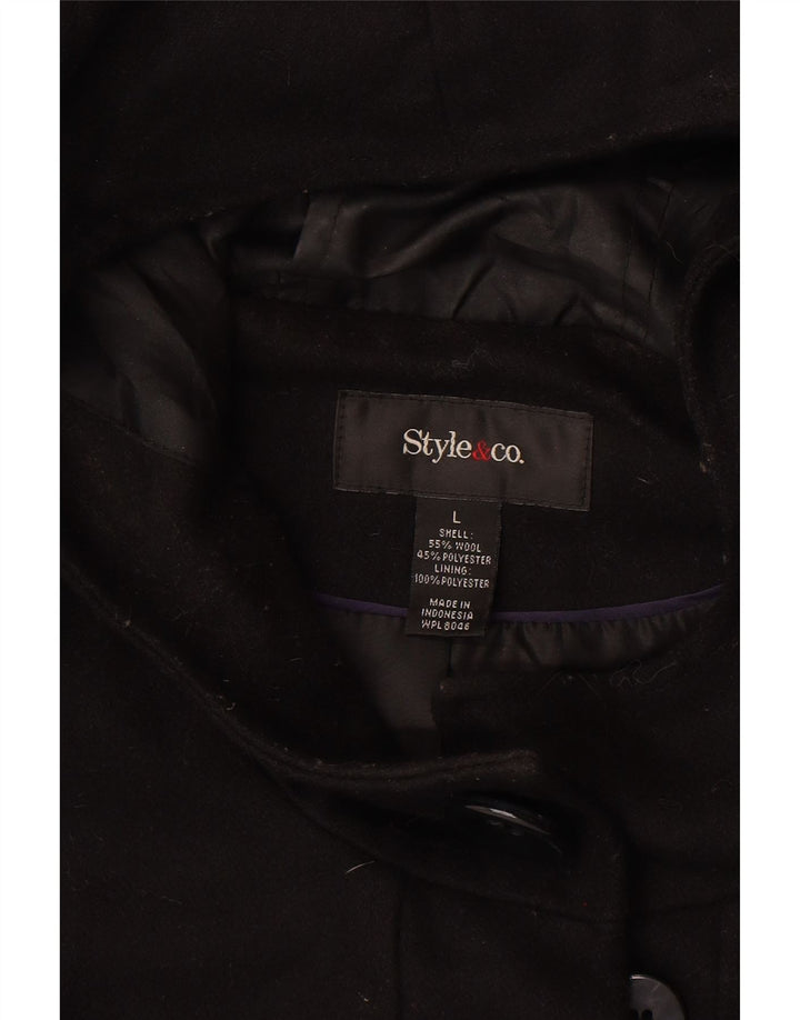 Manson cu glugă pentru femei Style&Co UK 16 Lână neagră mare