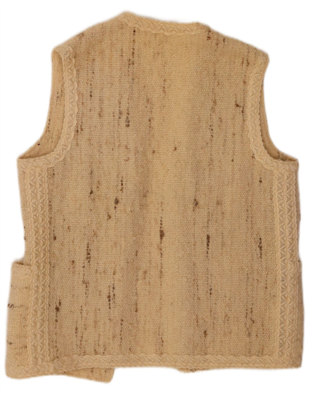 VINTAGE Pulover cardigan deschis fără mâneci pentru femei UK 16 mare, bej, pete