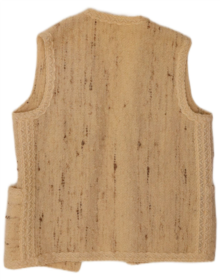 VINTAGE Pulover cardigan deschis fără mâneci pentru femei UK 16 mare, bej, pete