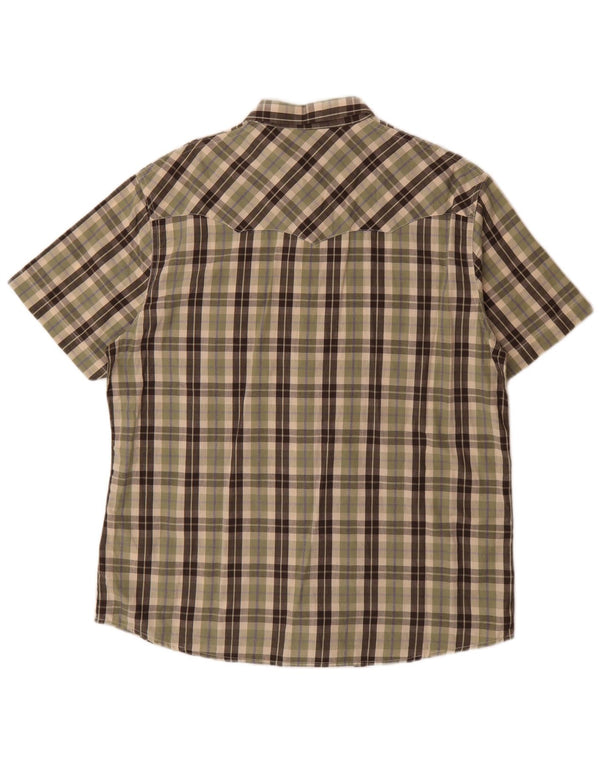 Wrangler Mens Short Sleeve Regular Fit Shirt Large Khaki Check Cotton