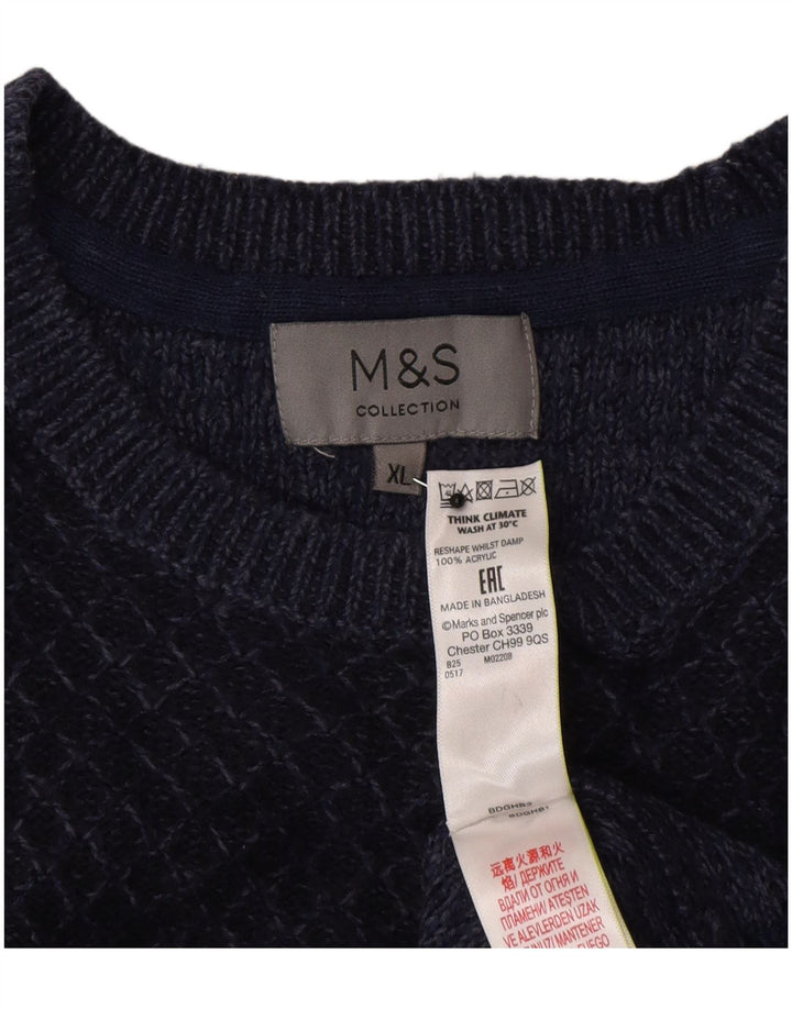 Pulover pentru bărbați Marks & Spencer cu gât crew pulover XL bleumarin geometric