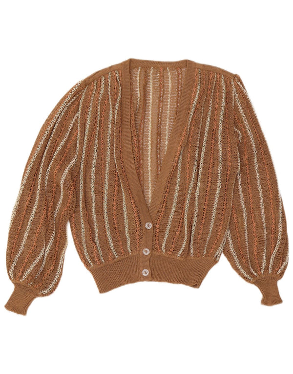 Pulover Cardigan Vintage pentru Damă UK 16 Maro Maro cu dungi