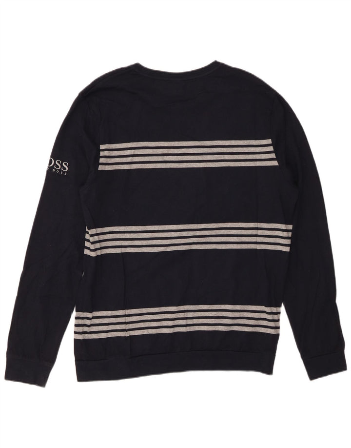 Top pentru bărbați HUGO BOSS cu mânecă lungă, mediu bleumarin, bumbac cu dungi