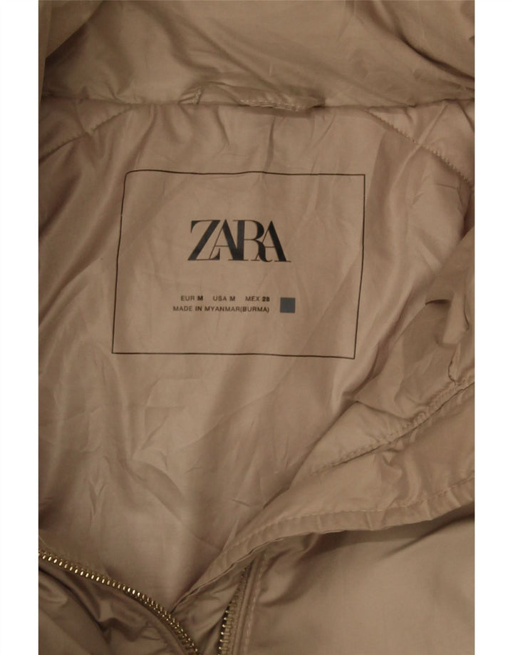 Jachetă căptușită cu glugă pentru femei ZARA UK 14 Medium Bej Poliester