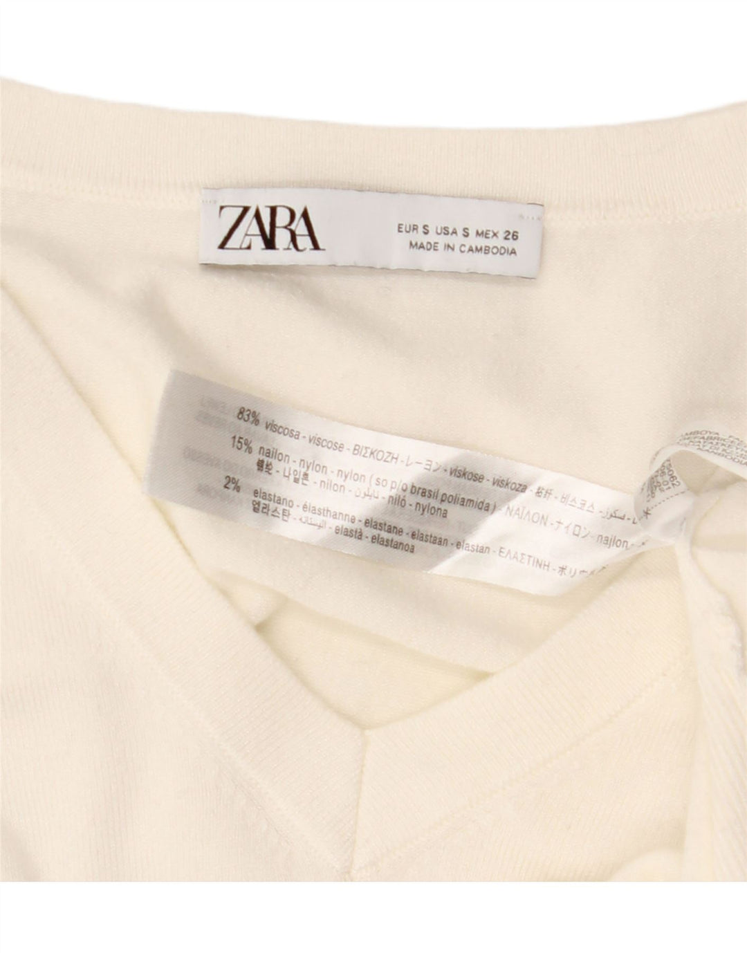 Pulover cu decolteu în V ZARA pentru femei UK 10 Small White Viscose