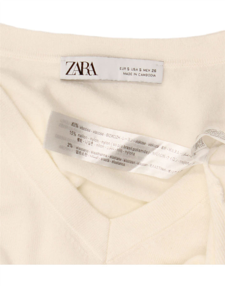 Pulover cu decolteu în V ZARA pentru femei UK 10 Small White Viscose