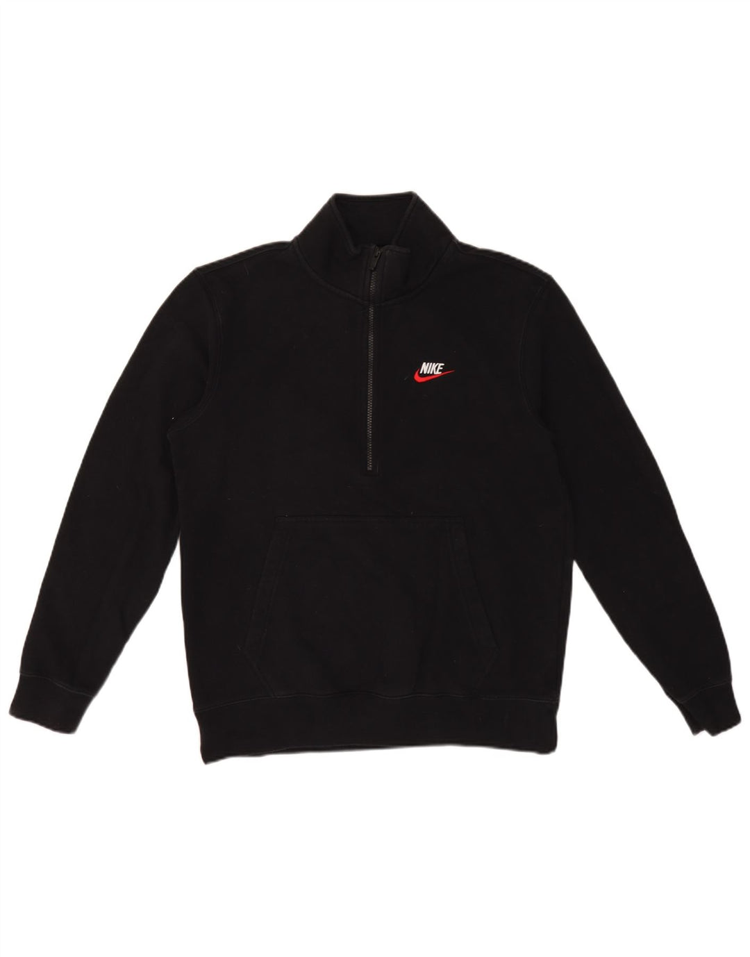 Pulover Nike pentru bărbați, cu fermoar, cu gât, bumbac mediu negru