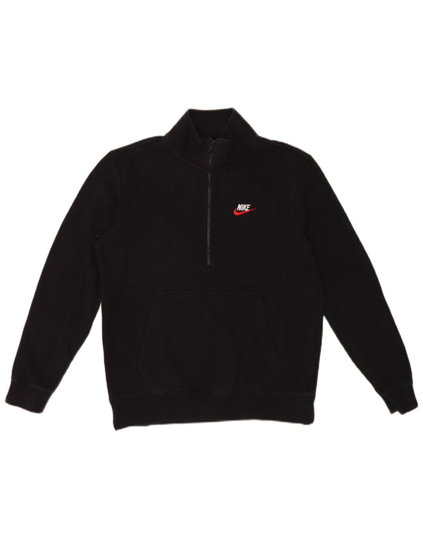 Pulover Nike pentru bărbați, cu fermoar, cu gât, bumbac mediu negru