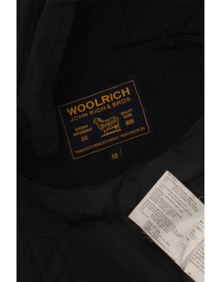 Jachetă căptușită cu glugă Woolrich pentru băieți 9-10 ani, bumbac negru