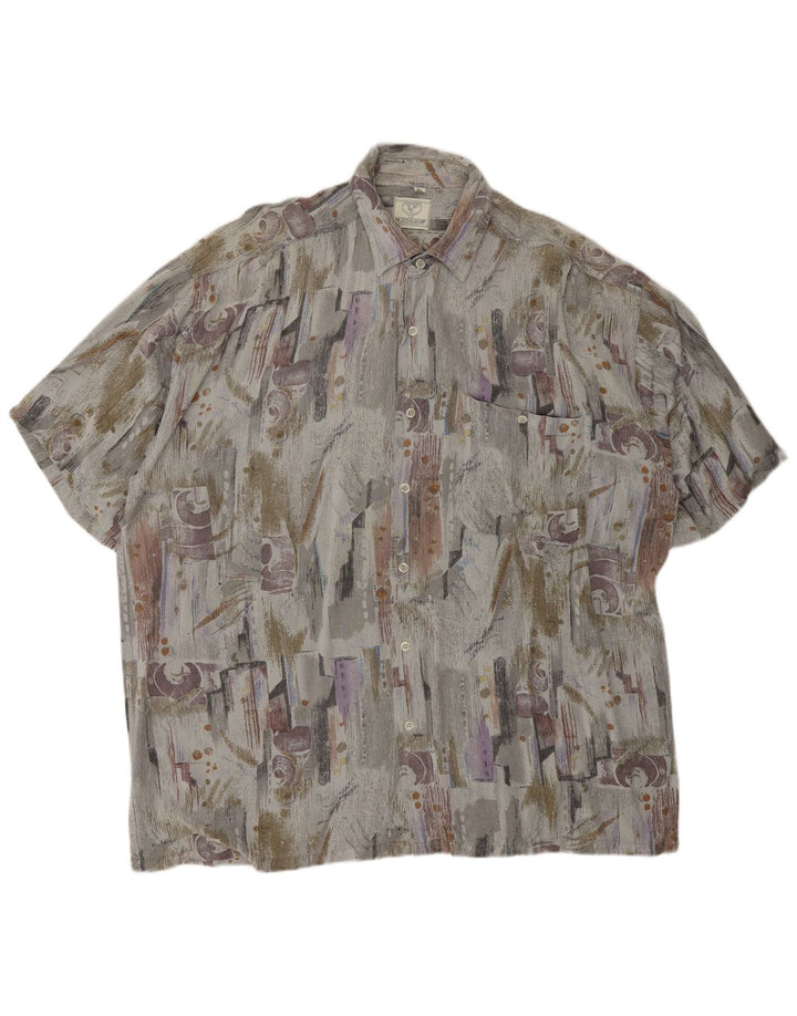 VINTAGE Cămașă cu mânecă scurtă pentru bărbați cu model abstract, XL, gri, viscoză, retro