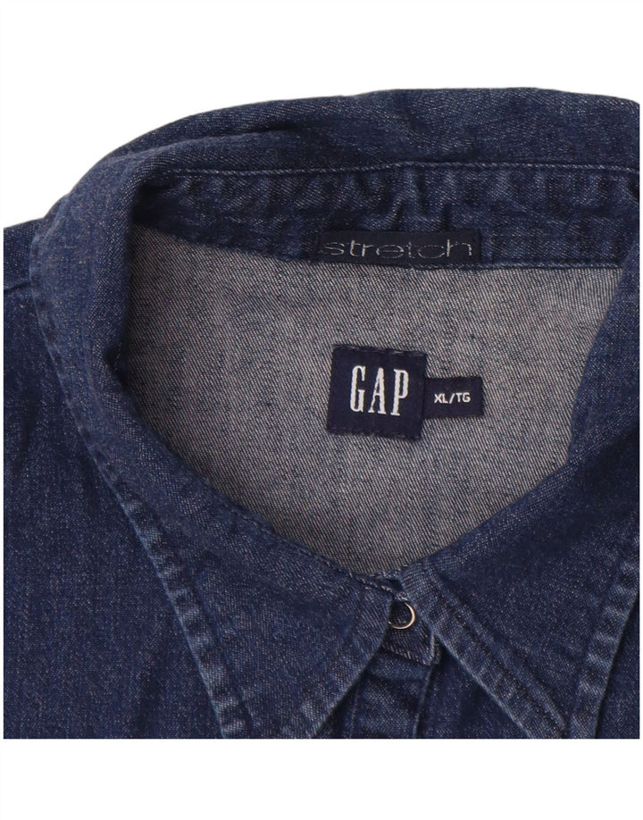 Cămașă denim elastică pentru femei GAP cu mâneci 3/4 UK 18 XL bumbac bleumarin