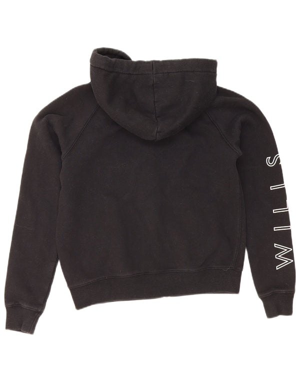 Jack Wills Pulover cu capota cu fermoar cu grafic pentru femei UK 8 Bumbac negru mic