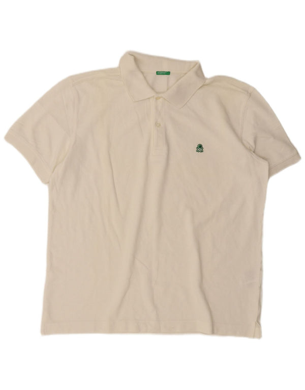 Benetton Mens Polo Shirt XL White Cotton