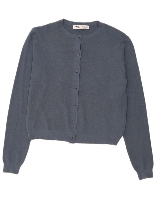 Pulover cardigan pentru femei Zara UK 10 mic, viscoză bleumarin