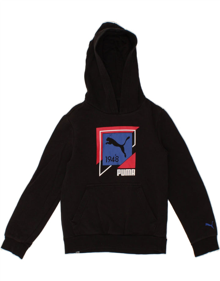 PUMA Boys Graphic Hoodie Jumper 9-10 Years Medium Black Vintage Puma and Second-Hand Puma from Messina Hembry 