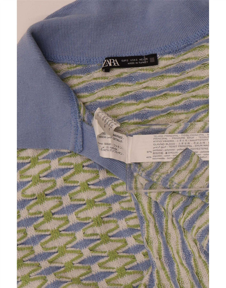 Tricou Polo Crop pentru Damă Zara UK 10 Poliester Geometric Verde Mic
