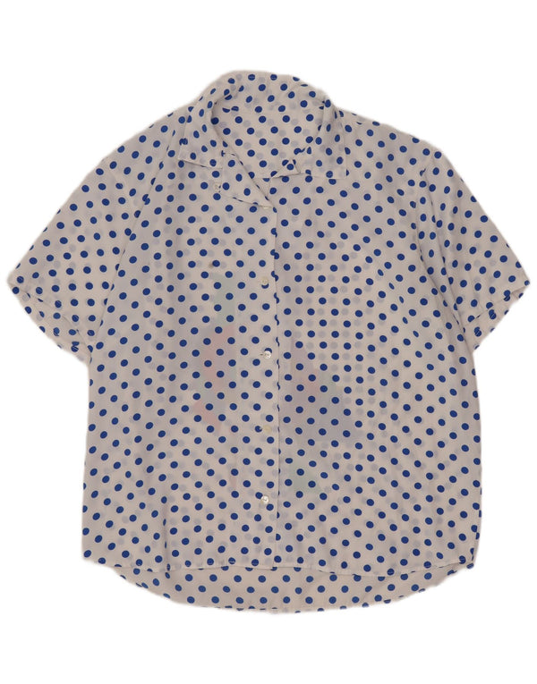 Bluză cămașă cu mânecă scurtă pentru femei vintage UK 16, mare, cu pete albe