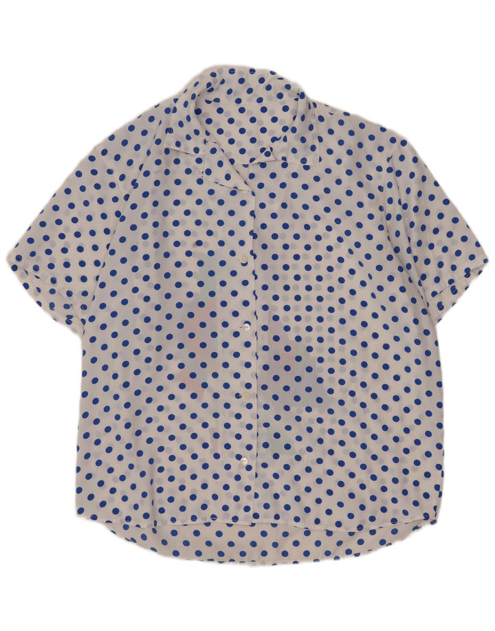 Bluză cămașă cu mânecă scurtă pentru femei vintage UK 16, mare, cu pete albe