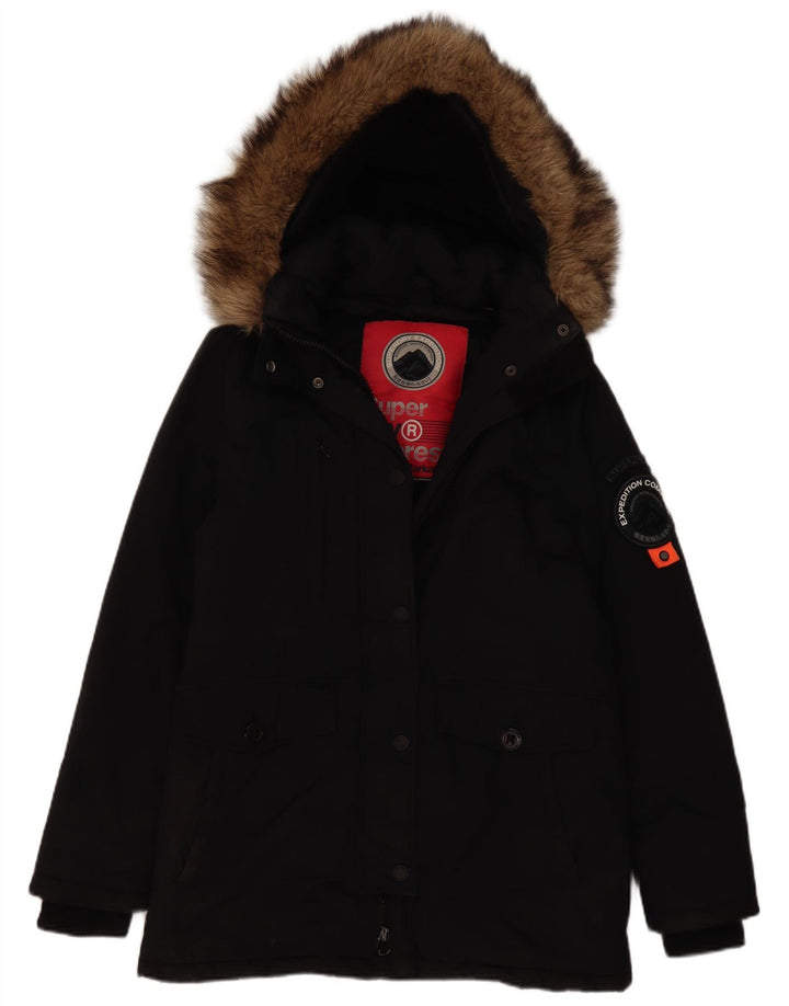 Jachetă Parka cu glugă Superdry pentru femei UK 12 Medium Black Nylon
