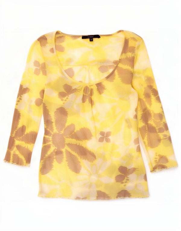 Coasta pentru femei de top cu mâneci 3/4 UK 10 mic galben floral