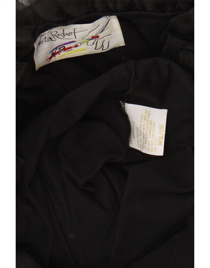 Top cu tunică cu mânecă lungă cu volan în față pentru femei vintage UK 16, bumbac negru mare