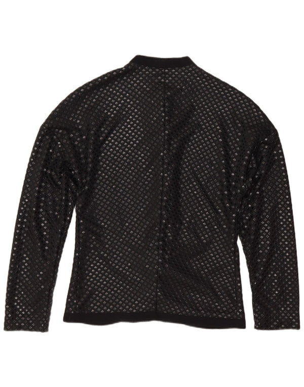 Bluză de cămașă vintage pentru femei UK 12 Medium Black Geometric Poliamidă