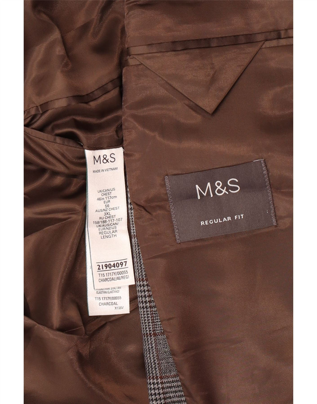 Jachetă pentru bărbați Marks & Spencer, cu 2 nasturi, UK 46 3XL, poliester cu carouri gri