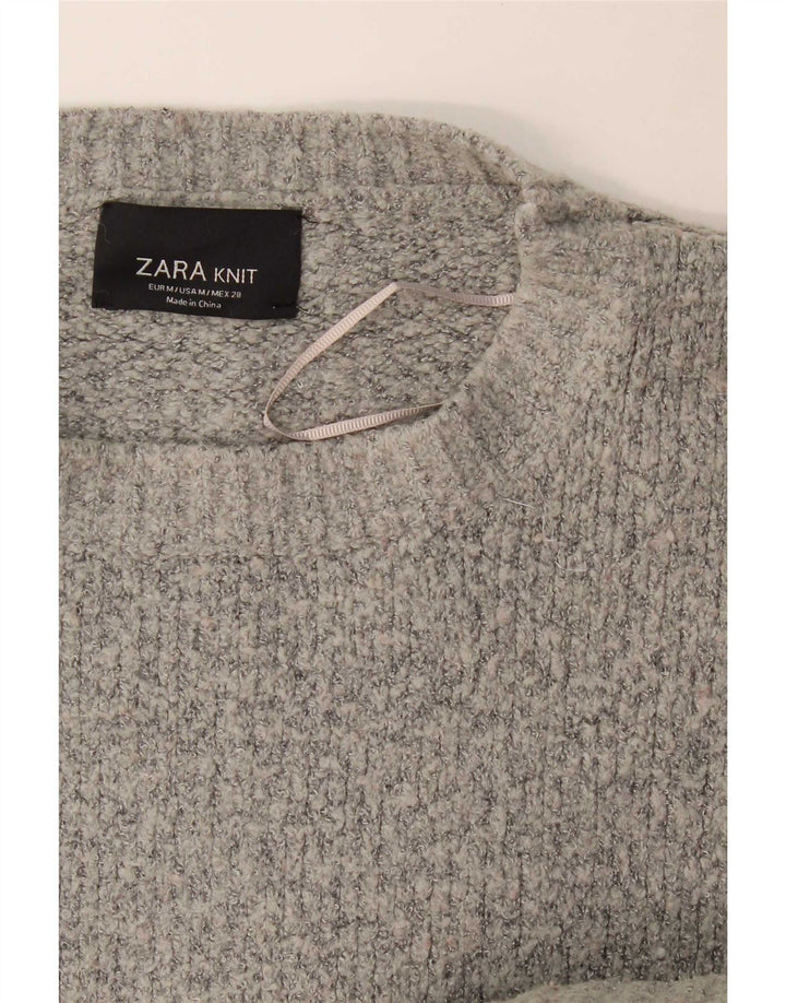 Pulover supradimensionat pentru femei Zara, cu gât crew, UK 14, gri mediu