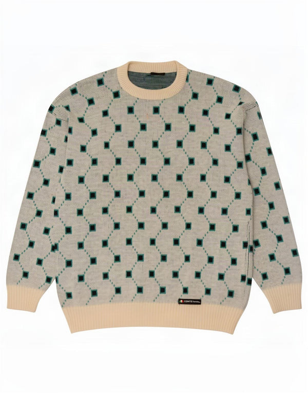 Pulover vintage pentru bărbați cu gât roșu IT 54 XL Lână geometrică gri