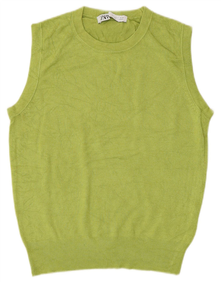 ZARA Crop Vest Tank Top pentru femei UK 10 Small Green Viscose