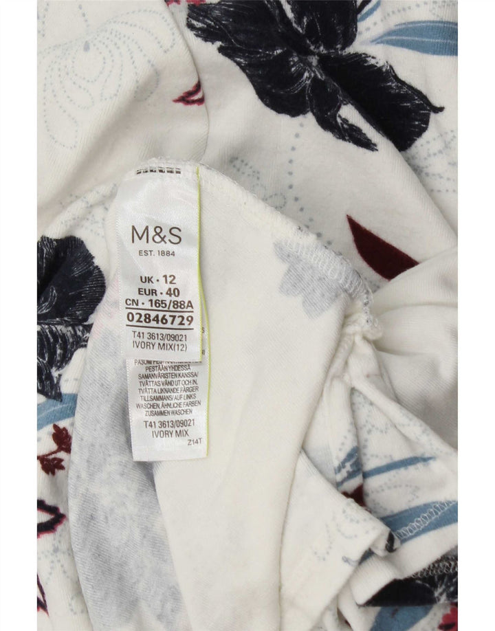 Marks & Spencer Top pentru femei cu mânecă lungă UK 12 Medium White Floral Viscose