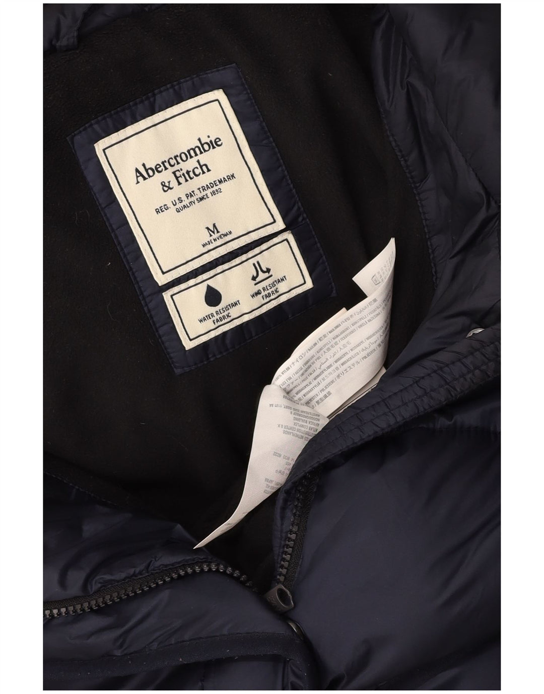 Jachetă căptușită cu glugă pentru femei ABERCROMBIE & FITCH UK 14 Medium Bleumarin