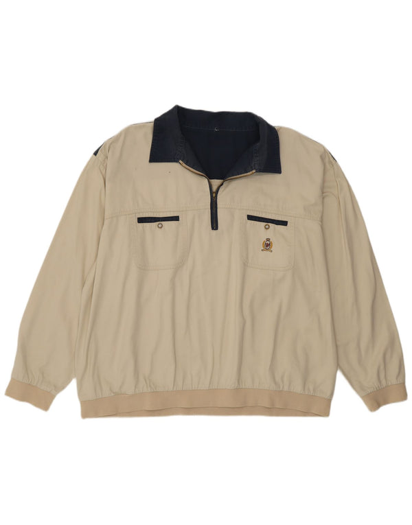 Tricou polo vintage pentru bărbați cu mânecă lungă, 2XL, bej, bloc de culoare