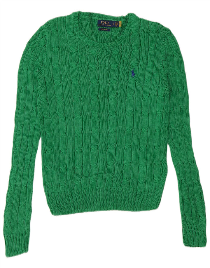POLO RALPH LAUREN Pulover pentru femei cu decolteu rotund din bumbac verde mic UK 10