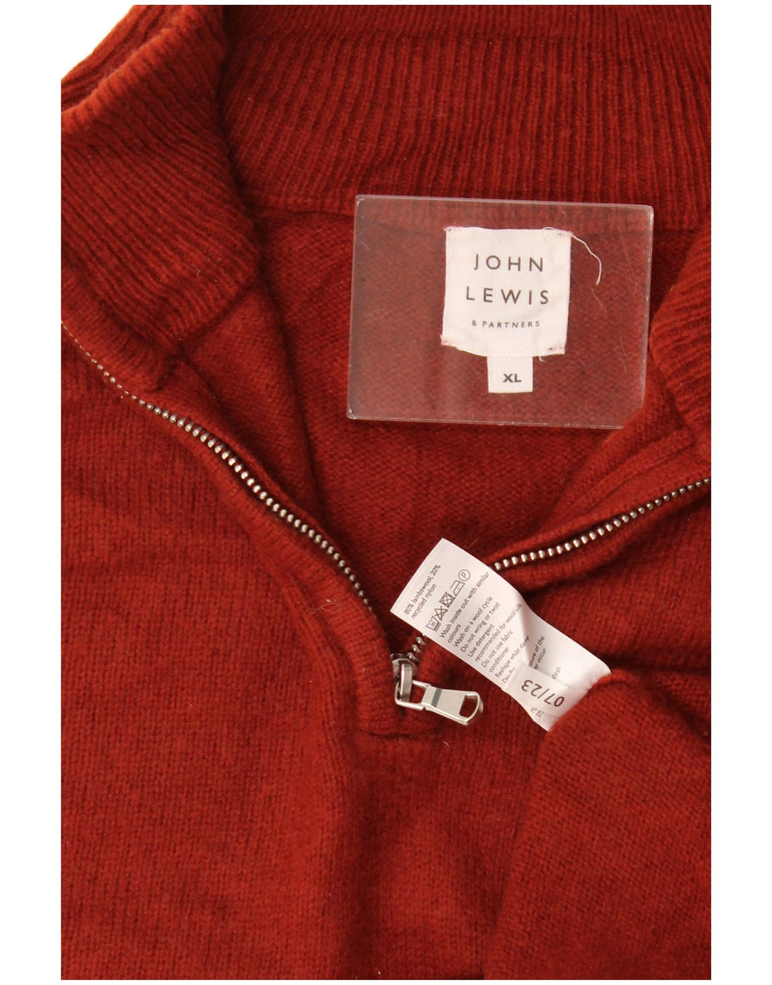 Pulover John Lewis pentru bărbați, cu fermoar și gât, XL, lână de miel roșie