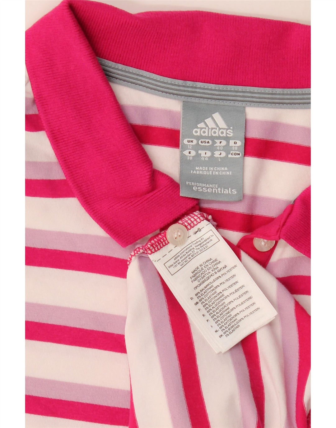 Tricou polo Adidas pentru femei UK 12, bumbac cu dungi roz mediu