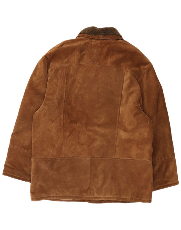 Jachetă vintage pentru bărbați din piele intoarsa UK 44 2XL din piele maro