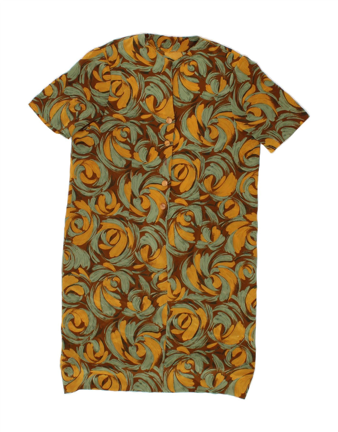 VINTAGE Womens Abstract Pattern Basic Dress UK 14 Medium Brown Vintage Vintage and Second-Hand Vintage from Messina Hembry 