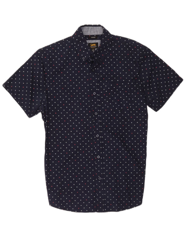 Lee Mens Short Sleeve Regular Fit Shirt Medium Navy Blue Geometric Cotton