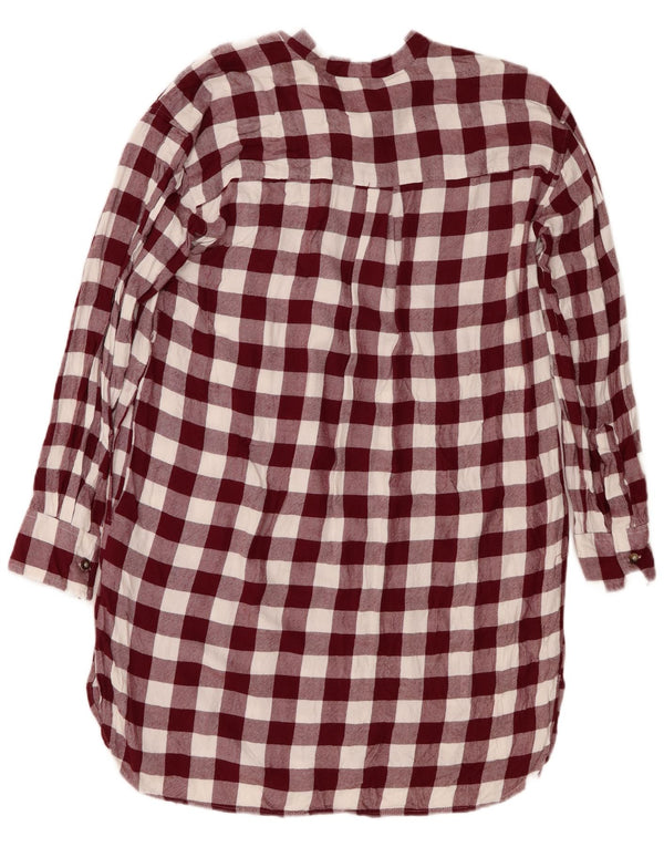 Topshop Rochie tunică supradimensionată cu mânecă lungă pentru femei UK 6 XS Bordeaux Vichy