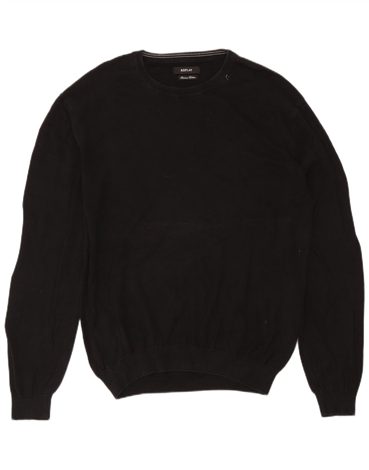 Pulover Replay pentru bărbați cu gât roșu, bumbac negru 2XL